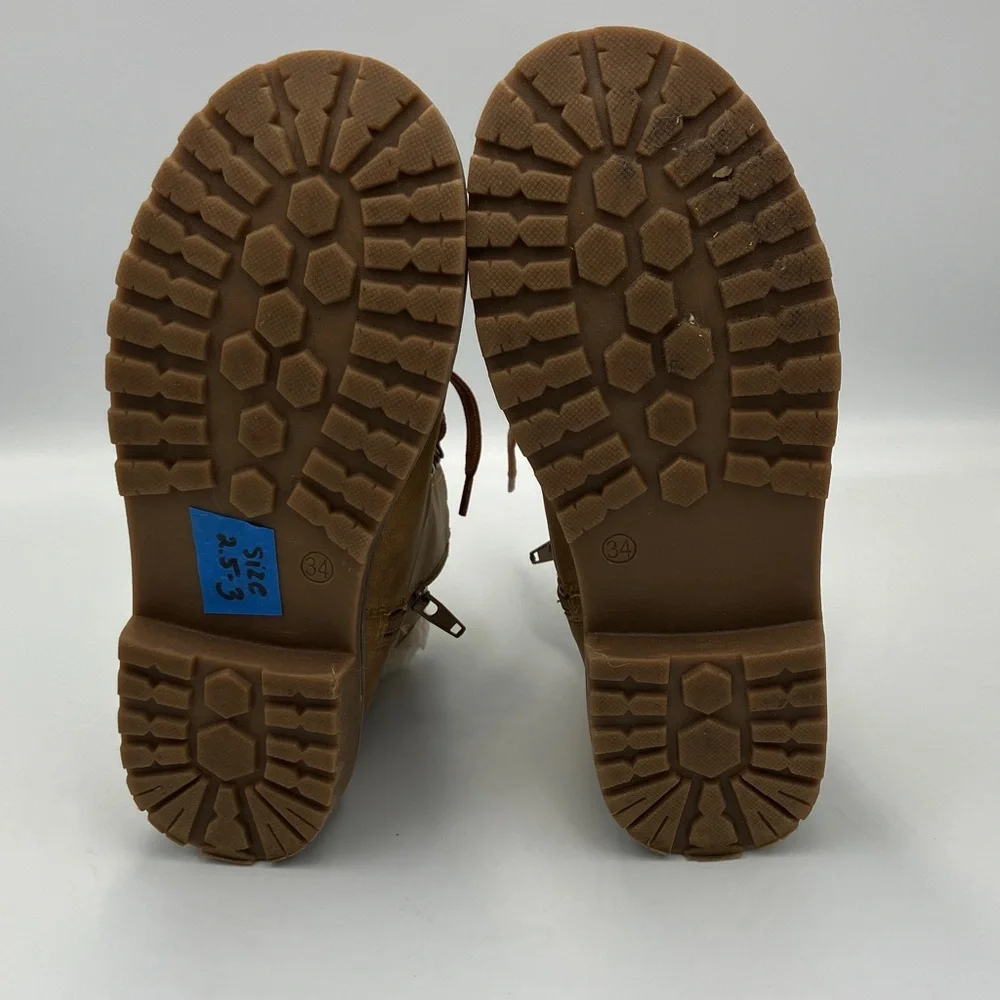 Walkx Kids Sherlong Lined Lace-Up Ankle Boots - Tan/ Medium Brown 34 EU / 2.5